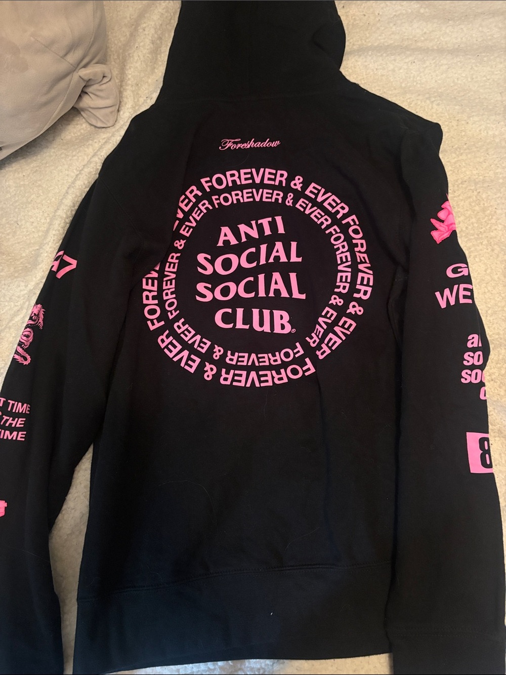 Anti Social Social Club Black Hoodie with Pink Graphics - Picture 3 of 3